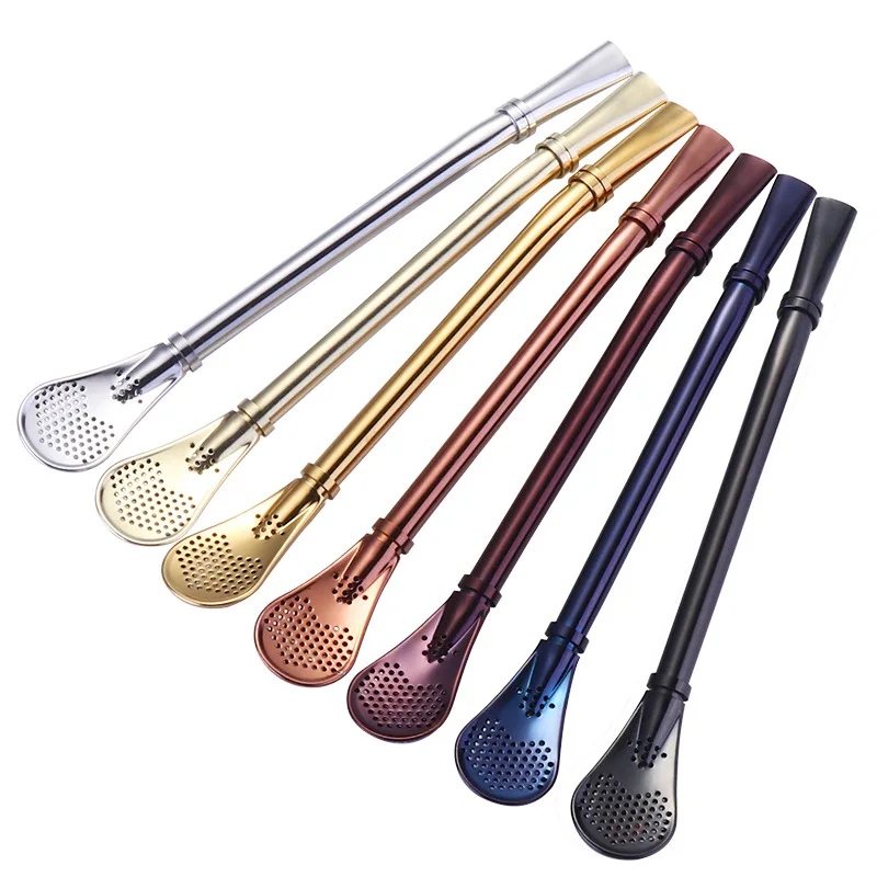 

TUUTH 2+1 PCS Creative Stainless Steel Drinking Straw Filter Spoon Handmade Yerba Mate Tea Bombilla Gourd Washable Tea Tools