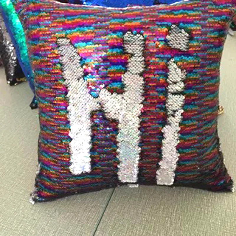 Русалка наволочка Двусторонняя Подушка Чехол coussin украшение cojines kussenhoes almofada decorativa DIY блестки наволочки - Цвет: Colorful