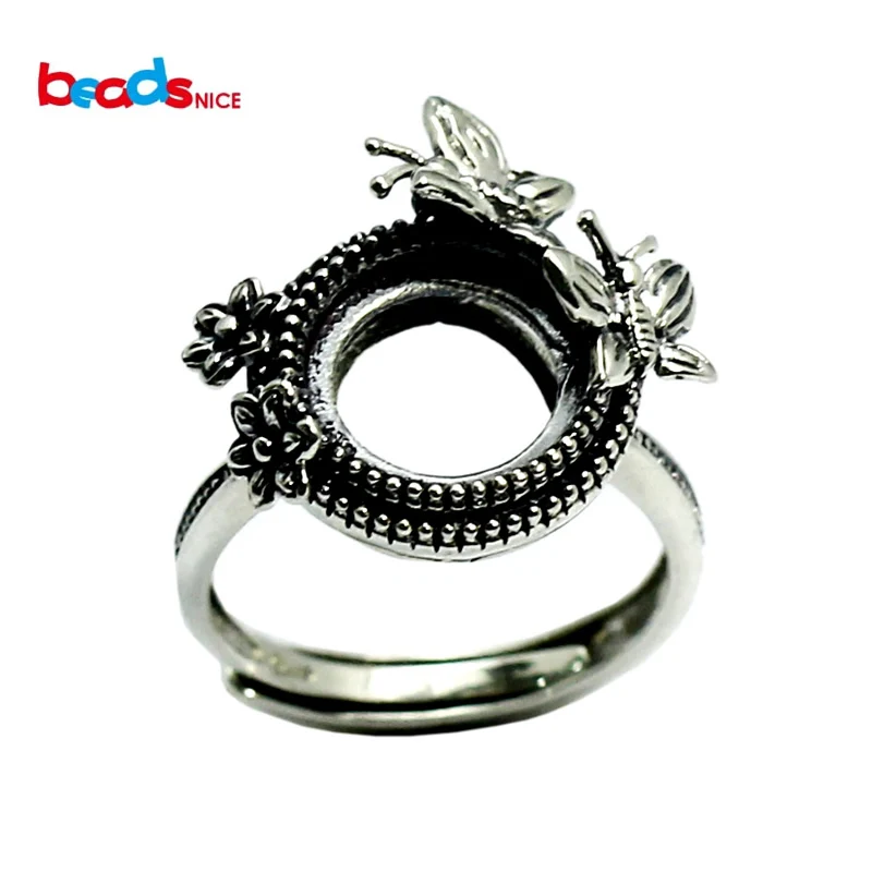 Beadsnice 3D цветок тайский кольцо 925 серебряные ювелирные изделия Регулируемая кольца Кабошон fit 10 мм камень Женская мода кольца ID 32388