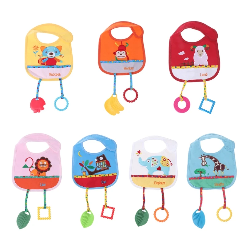 

Baby Bibs With Silicone Teether Animal Cartoon Cute Blend Cotton Feeding Towels