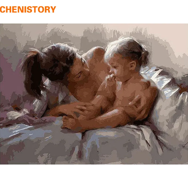 

CHENISTORY Mother And Daughter DIY Oil Painting By Numbers Kit Drawing Painting By Numbers With Wooden Frame Unique Gift Artwork