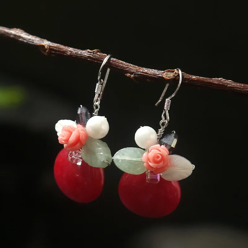 

Stylist hand natural semi-precious stones pearl diamond 925 sterling silver ear stud earrings mixed batch