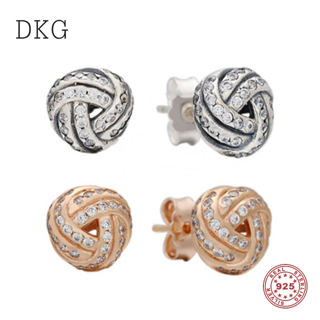 

Silver Rose Gold 925 Sterling Silver Fashion Trend Crystal Knot Popular Earrings Fit for Original Women's Earrings DIY Jewelry