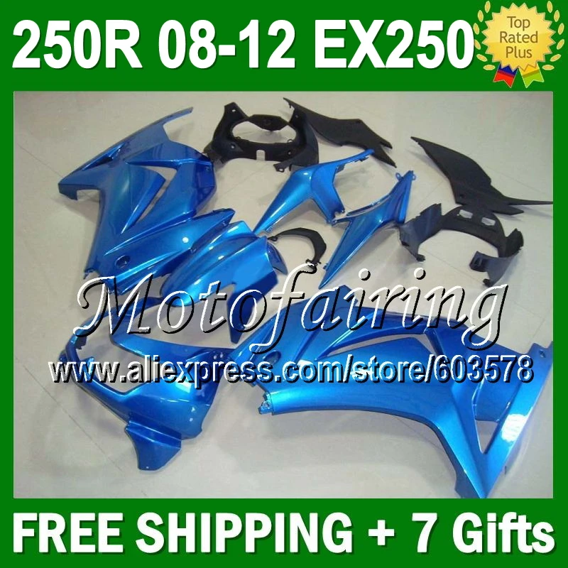 

7gifts+ For Kawasaki all blue Ninja 250R 2008 2009 2010 2011 2012 17J104 ZX250R EX 250 gloss blue EX250 08 09 10 11 12 Fairing