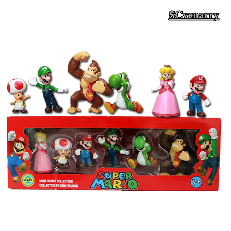 Mario Luigi Peach Toad Yoshi Super Mario 6 pcs Birthday Party Mini Figures Set