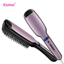 KEMEI электрическая Паровая анионная прямая щетка для волос с ЖК-экраном быстрый нагрев расческа для волос Расческа выпрямляющая машина KM-HC111