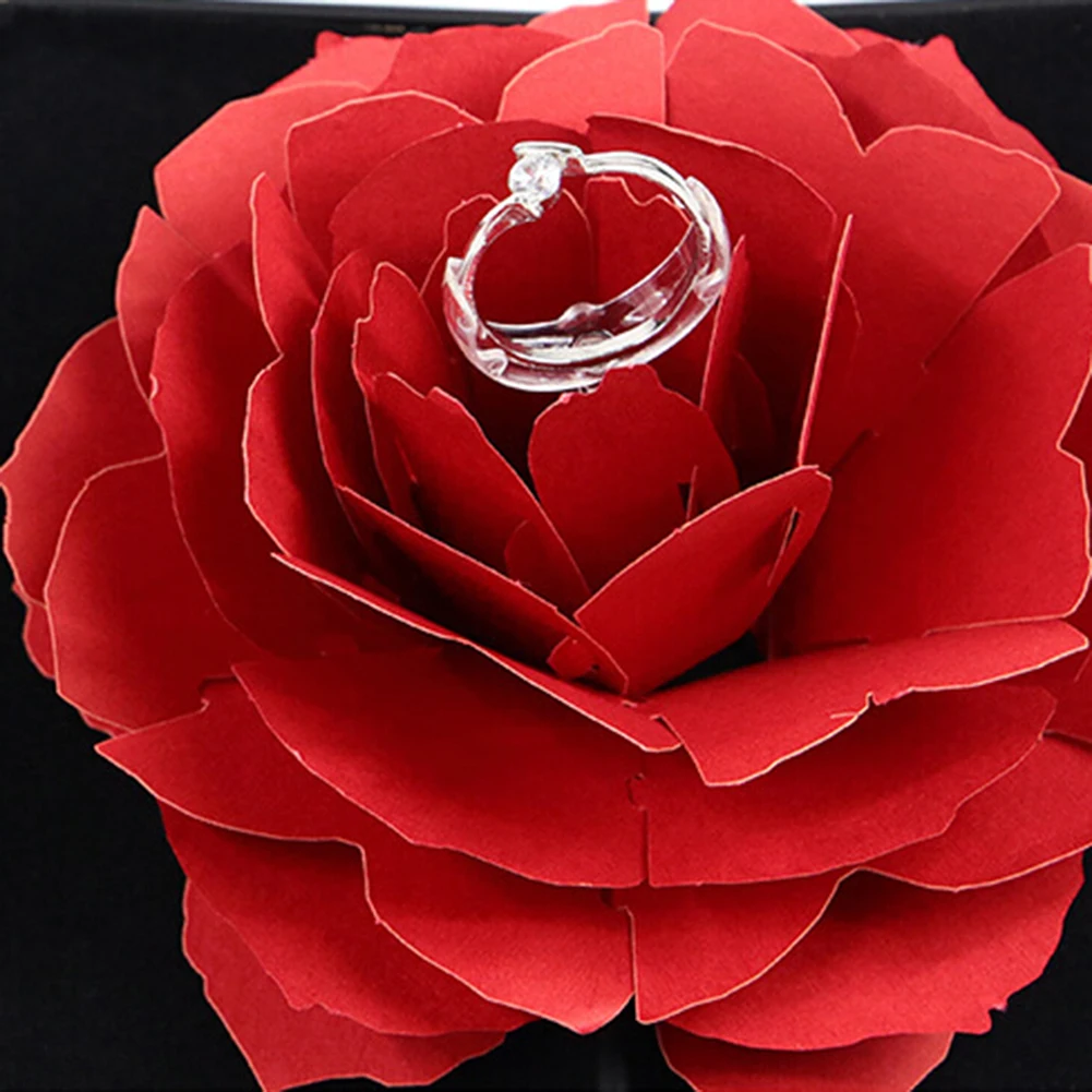 Уникальный 3D всплывающий цветок розы кольцо коробка Свадьба обручение ювелирные изделия дисплей коробки держатель чехол для хранения Прямая поставка