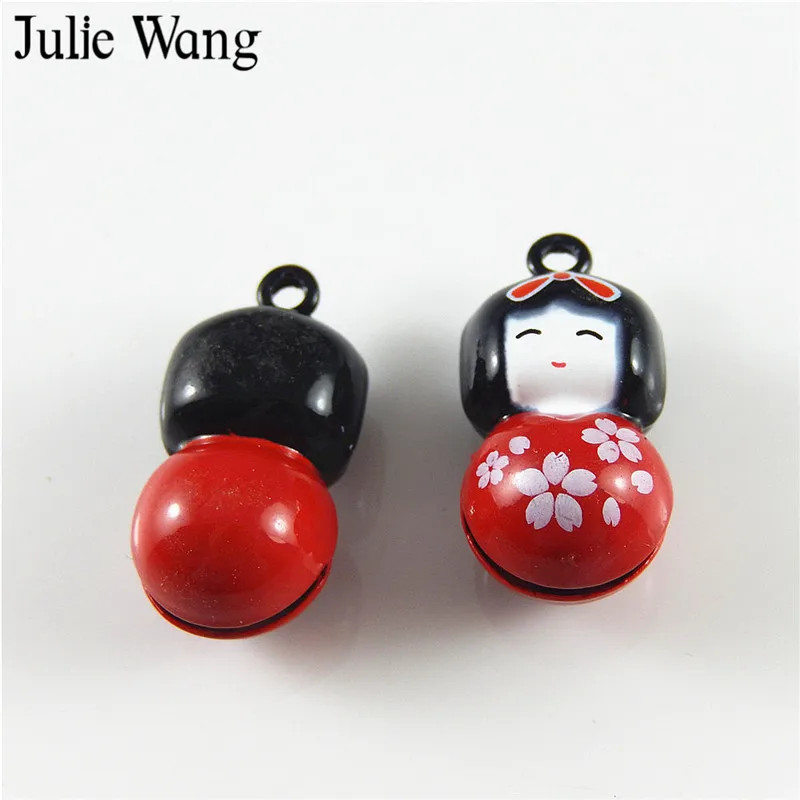 Julie Wang 5 шт. милый сплав красная эмаль японская кукла колокольчик Шарм для