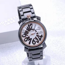 Роскошный бренд HK Высокое качество Натуральная кожа цифровой большой циферблат модные черные женские подарок Наручные часы оптом