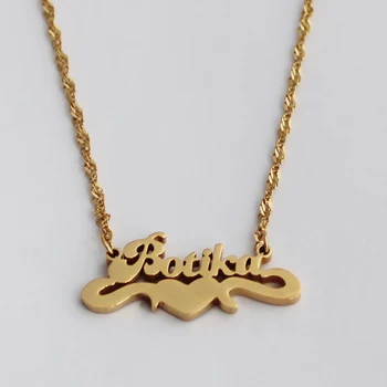 

Silver Gold Color Custom Any Font Nameplate Necklace Pendant Stainless Steel Personalized Heart Name Necklace Women Wedding Gift