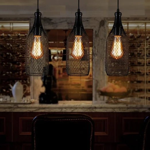 Edison Loft Style Wire Net Bottle Droplight Nordic Vintage Pendant Light Fixtures For Dining Room Hanging Lamp Indoor Lighting Edison Loft Style Wire Net Bottle Droplight Nordic Vintage Pendant Light Fixtures For Dining Room Hanging Lamp Indoor Lighting