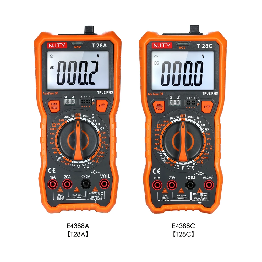 

NJTY Digital Multimeter Voltmeter Ammeter Ohmmeter Measuring AC/DC Voltage Current transistor Tester with Backlight LCD