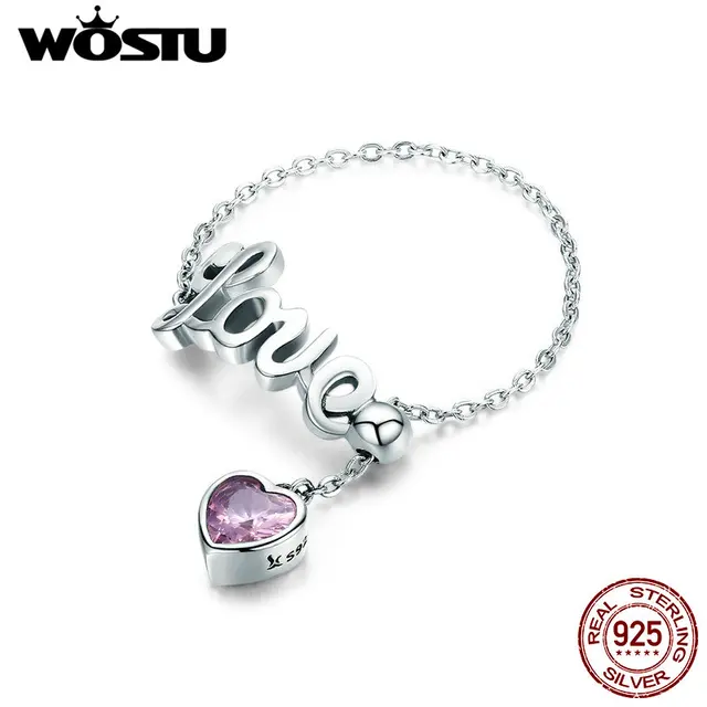 WOSTU Romantic 925 Sterling Silver Love Letter Heart Adjustable Finger Ring For WOSTU Romantic 925 Sterling Silver Love Letter Heart Adjustable Finger Ring For