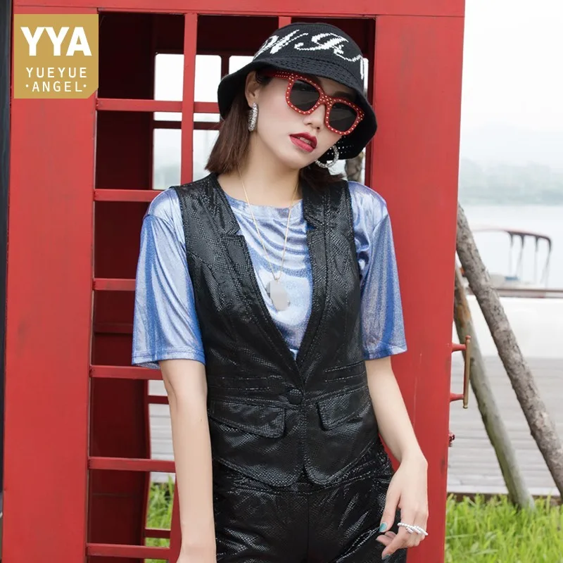 

England Style Genuine Leather Vest Women 2019 New Streetwear Single Button Sheepskin Slim Sleeveless Jacket Female Waistcoat