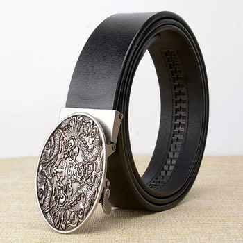 

Chinese Style Automatic Buckle Belt Men Casual Business Belt Leather Jean Belts Black Brown 120CM 125CM ZLB231