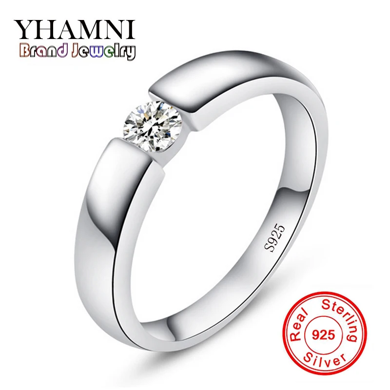 

YHAMNI Real Original Solid 925 Silver Men Ring Fine Jewelry Inlay 5mm SONA CZ Diamant Brand Engagement Wedding Ring For Men LD10