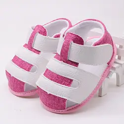 Летнее платье для маленьких обувь Повседневное Малыш Девушки Холст из искусственной кожи; сандалии из лоскутов детская обувь