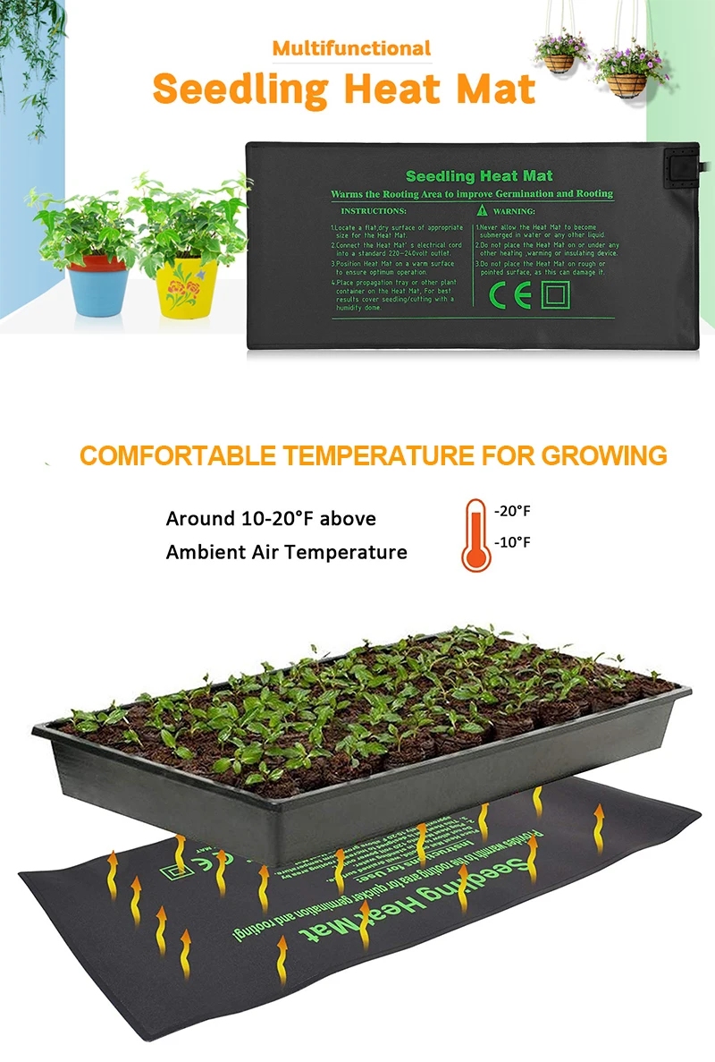 Нагревательный коврик для рассады 24x52 см зимний рост растений Проращивание семян размножение электрическая грелка поднос для семян теплые Садовые принадлежности