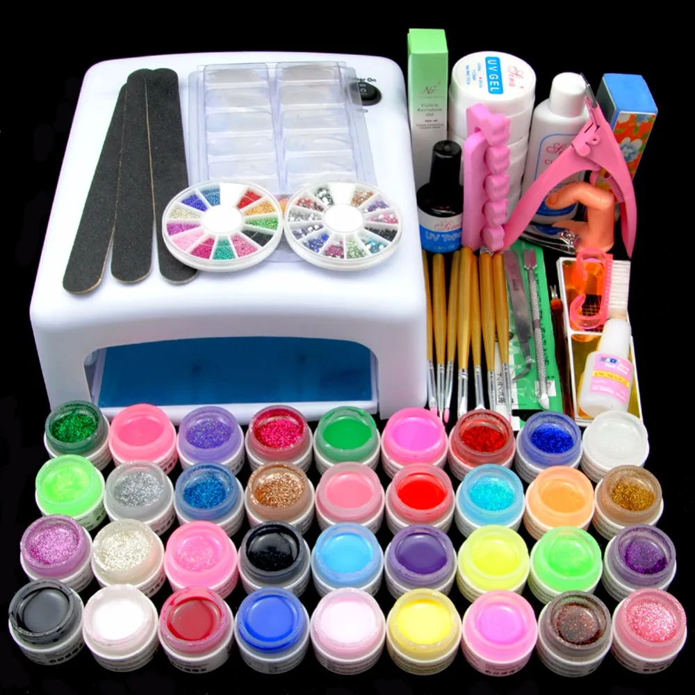 

Nail Art Manicure Set 36 Colors UV Gel Kit Nail Gel Manicure Tools With Nail Dryer UV Lamp