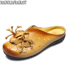 Новые женские туфли ручной работы из натуральной кожи; обувь для женщин; женская обувь без шнуровки на открытом воздухе шлёпанцы с цветочным принтом туфли на плоской подошве zapatos mujer k1