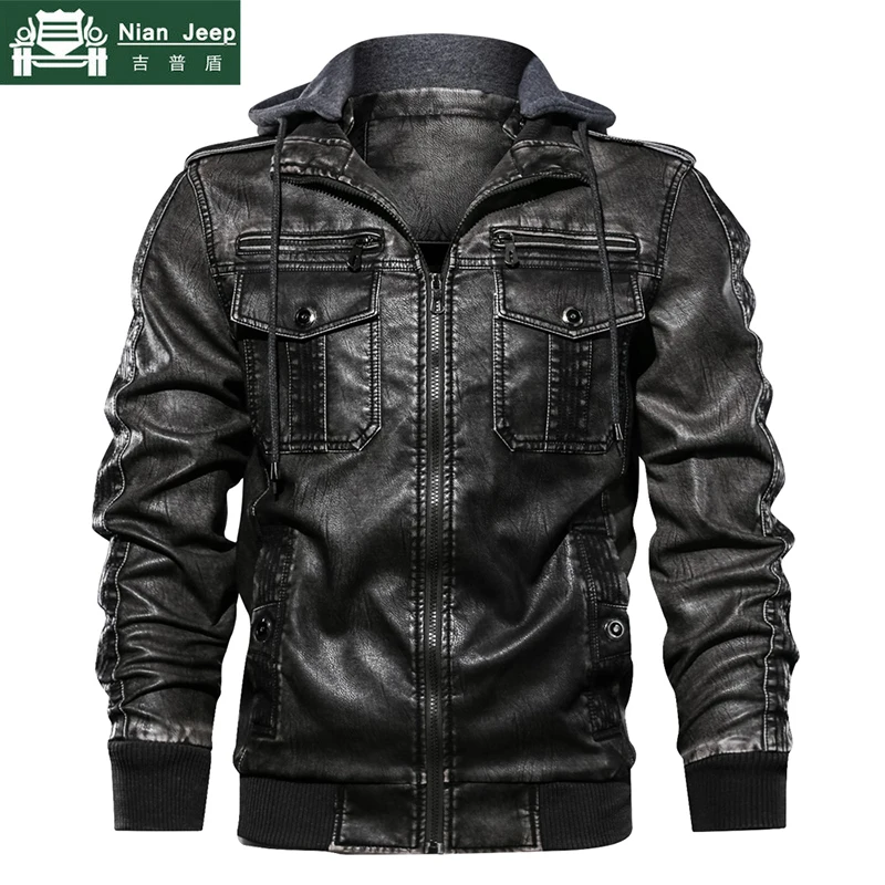 Autumn Winter Hooded Leather Jacket Men Motorcycle PU Leather Coats Male Euro Size Men Leather Jackets and Coats Dropshipping