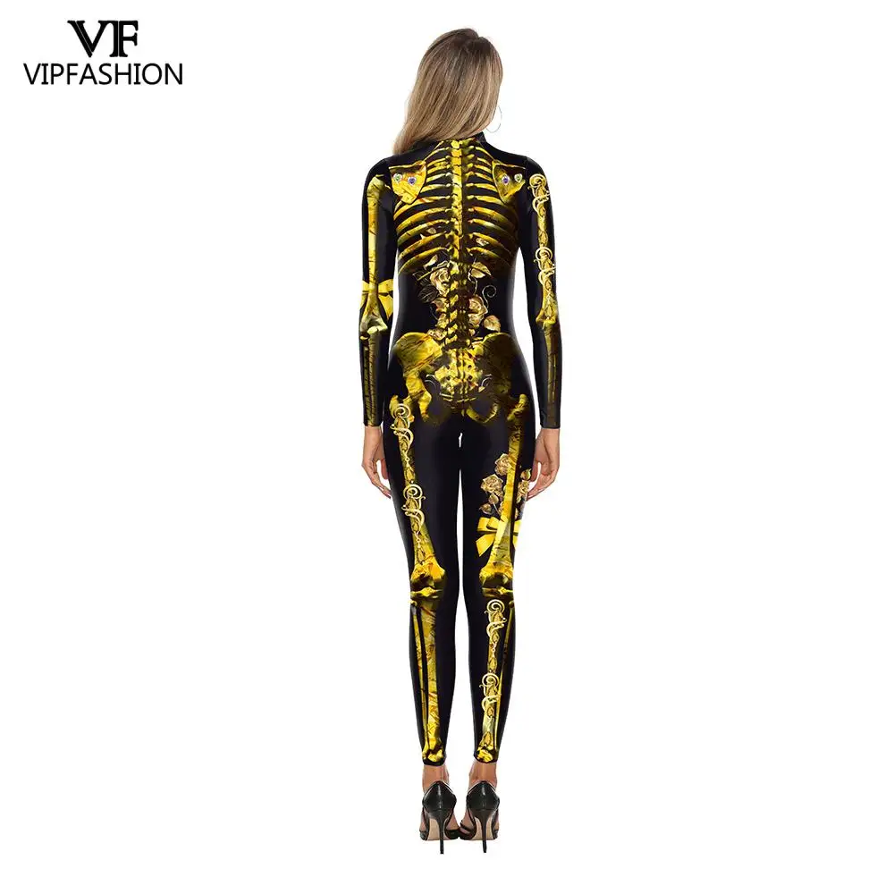 VIP FASHION Female Halloween Costumes for Women Cosplay 3D Print Skull Joker Cosplay Bodysuit