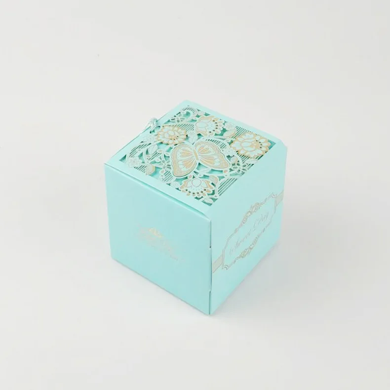 Лазерная резка полые каретки сувениры подарочные коробки для конфет на день рождения ребенка душ подарок коробка для конфет свадебные принадлежности украшения - Цвет: Синий