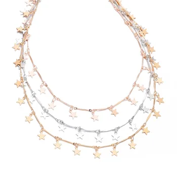 

Boho Sequins Choker Multilayer Star Necklace For Women Chain Statement Necklace Femme Collier bijoux Party Jewelry 2019 New