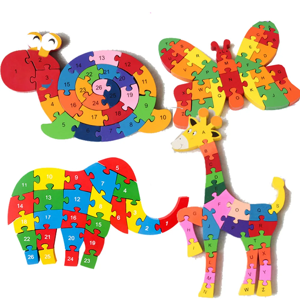 

2019 Wooden Puzzle Toys Montessori Early Education Letters Alphanumeric Lovely Snake Shape Animal Wooden Puzzle Toy for Children