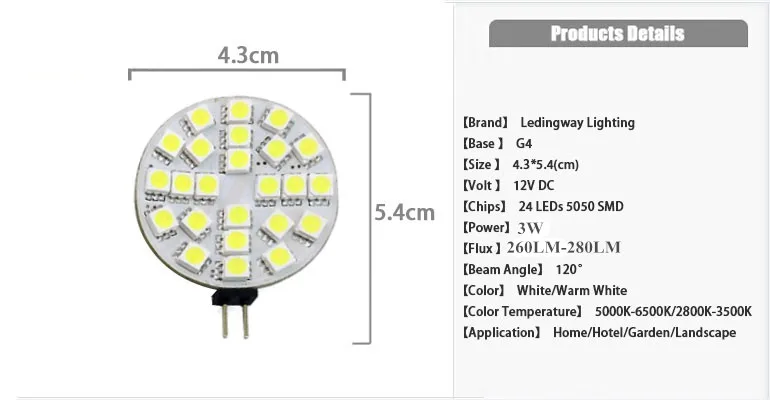G4G4 светодиодный круглый Диапазон капот лампы 3 Вт 12 В 24 в светодиодный светильник для дома 24 светодиодный s SMD 5050 AC/DC лампа белый теплый белый 10 шт./лот