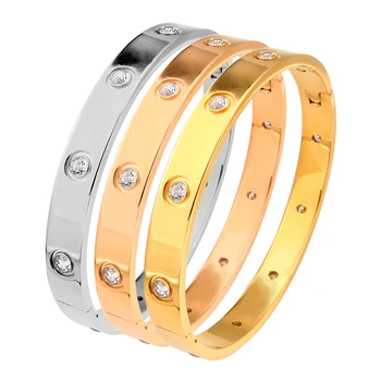 

Silver Rose Gold Stainless Steel Open Cuff Design Bracelets & Bangles Fashion Brand Women Crystal Bracelets for Wedding Gift