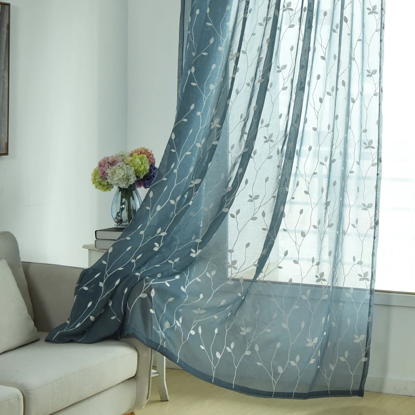 

2018 Hot Sales Embroidered european Willow leaf style Window sheers Home Decor Window Curtain Cut Flowers Window tulles 1pc