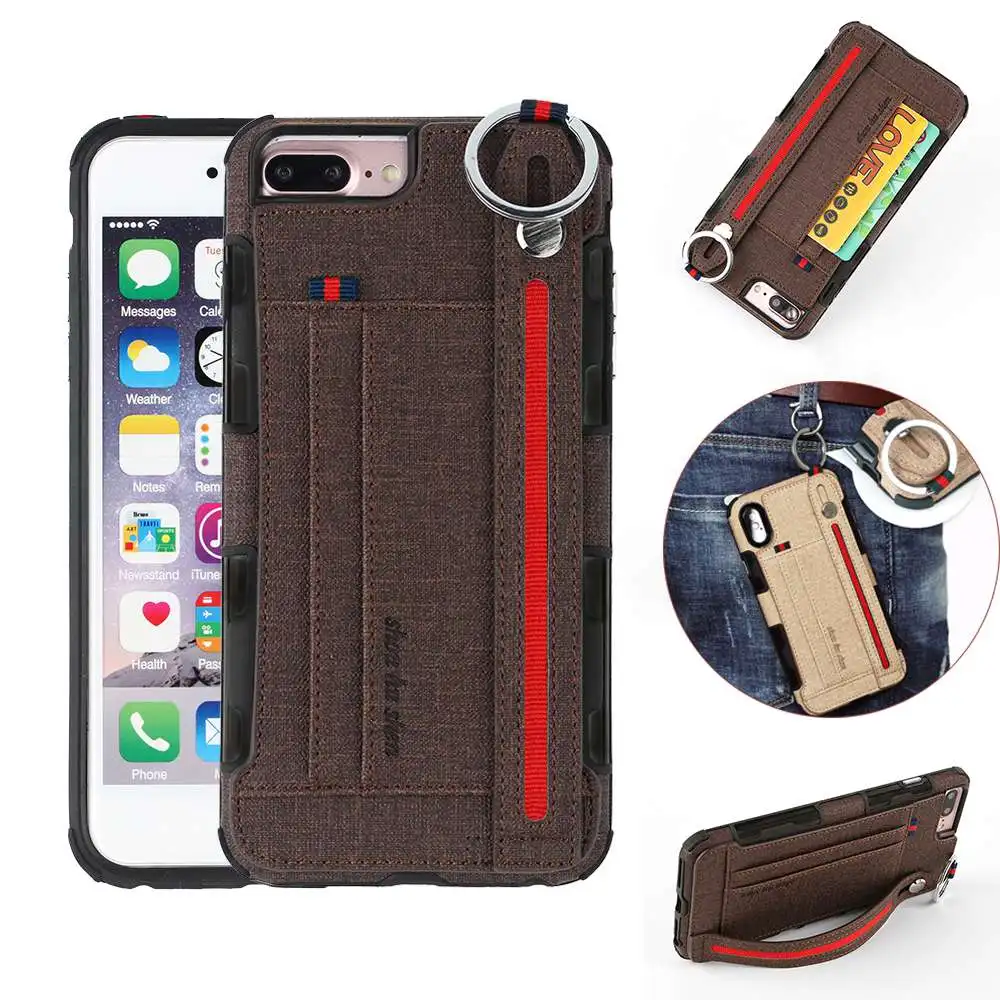 

Luxury Fabric Case for iPhone XS Max XR iphone 8 7 Plus Card Slot Hanging Ring Cover Cases For iphone 6 6s Plus X 10 Coque 8plus