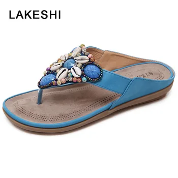 

2019 New Women Sandals Flip Flops Women Shoes Female Summer Beach Sandals Shell Bohemian Rhinestone Slippers Clip Feet Shoes