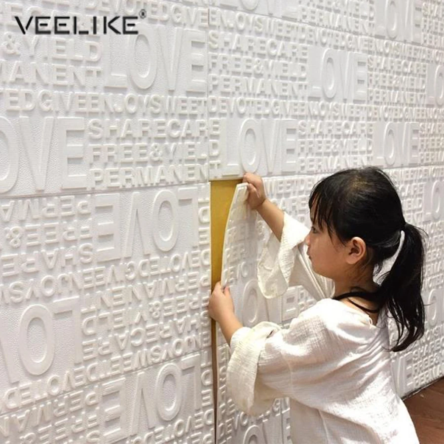

Waterproof PE Form English Letter Pattern Living Room TV Background Self adhesive Wallpaper Home Decor 3D Wall Stickers For Kids