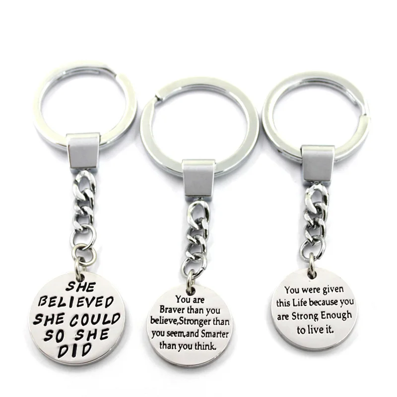 Fashion Silver Keychain key ring Engraved Positive Inspirational Quote Dangle Charms Pendant Keyring for Car Key Chain Women | Украшения и