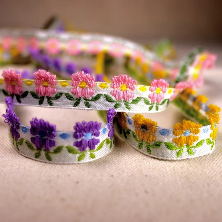 1yard/pack 1.5cm/0.7" baby alive clothes floret DIY national lace ribbon Computer embroidery jute ribbon T-081
