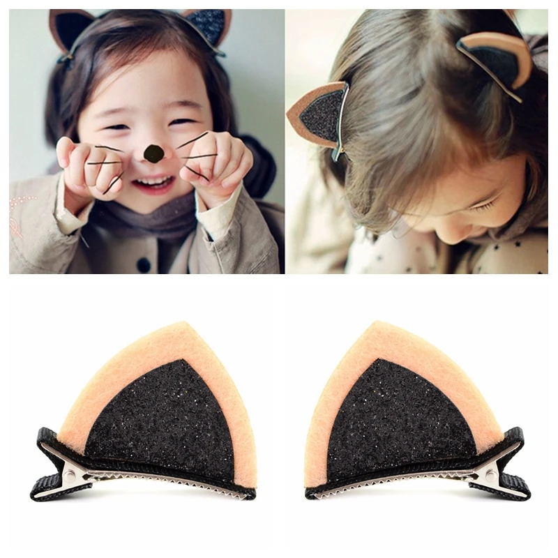 

12pcs/lot Colorful Barrettes for kids Girls Lovely Cat Ear With Hair Clip Bows Girls Hairpins Hair Accessories 700