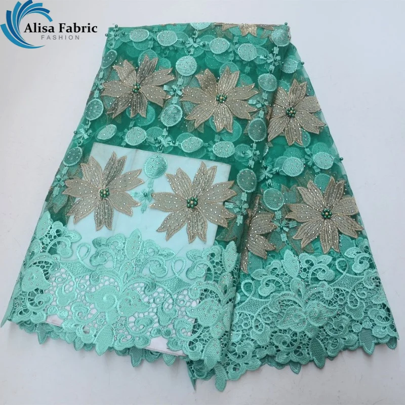 

Alisa Aqua Marine African Lace Fabric 2018 High Quality French Lace in Switzerland Flower Embroider French Tulle Lace for Women