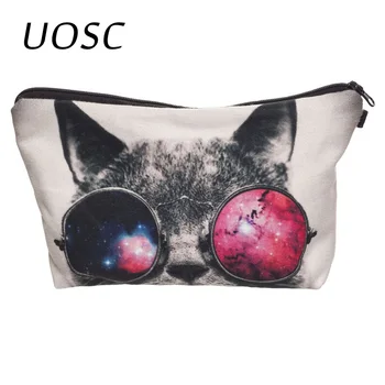 

UOSC 2018 Cosmetic Organizer Bag Pure black Cute Cat Prints Cosmetic Bag Fashion Women Brand Makeup Bag