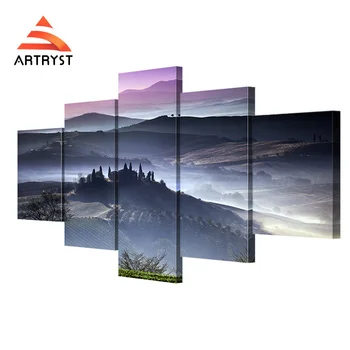 

Italy Tuscan morning fog landscape poster HD print on canvas modern home quadros decor 5 panel canvas painting modular ZJ3565