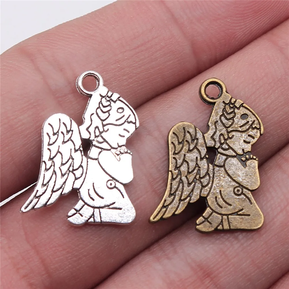 

WYSIWYG 6pcs 24x17mm Antique Silver Antique Bronze Guardian Angel Charms Charms Angel Pray Guardian Praying Angel Charms