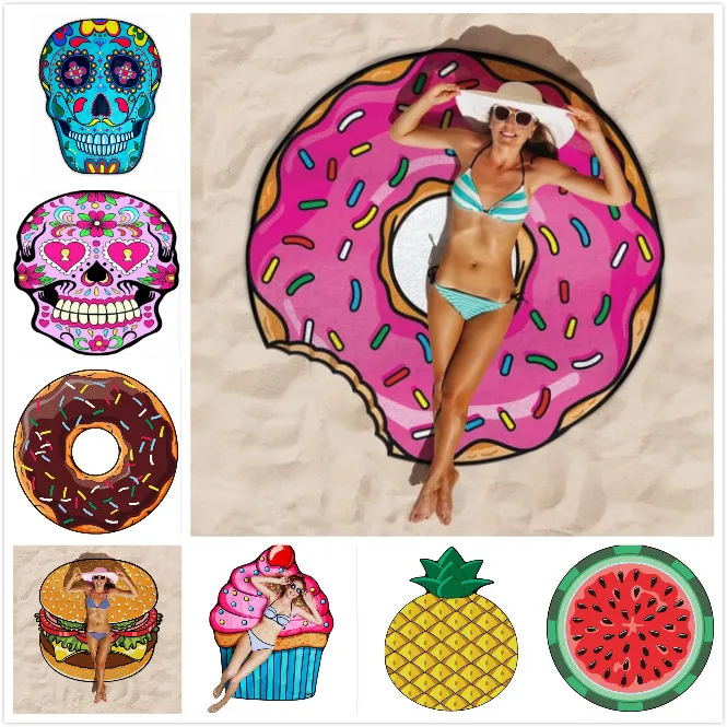 

Round Beach Towel Donut Pizza Microfiber Towel Polyester Home Decoration Bath Towel for Adults Mat Serviette De Plage