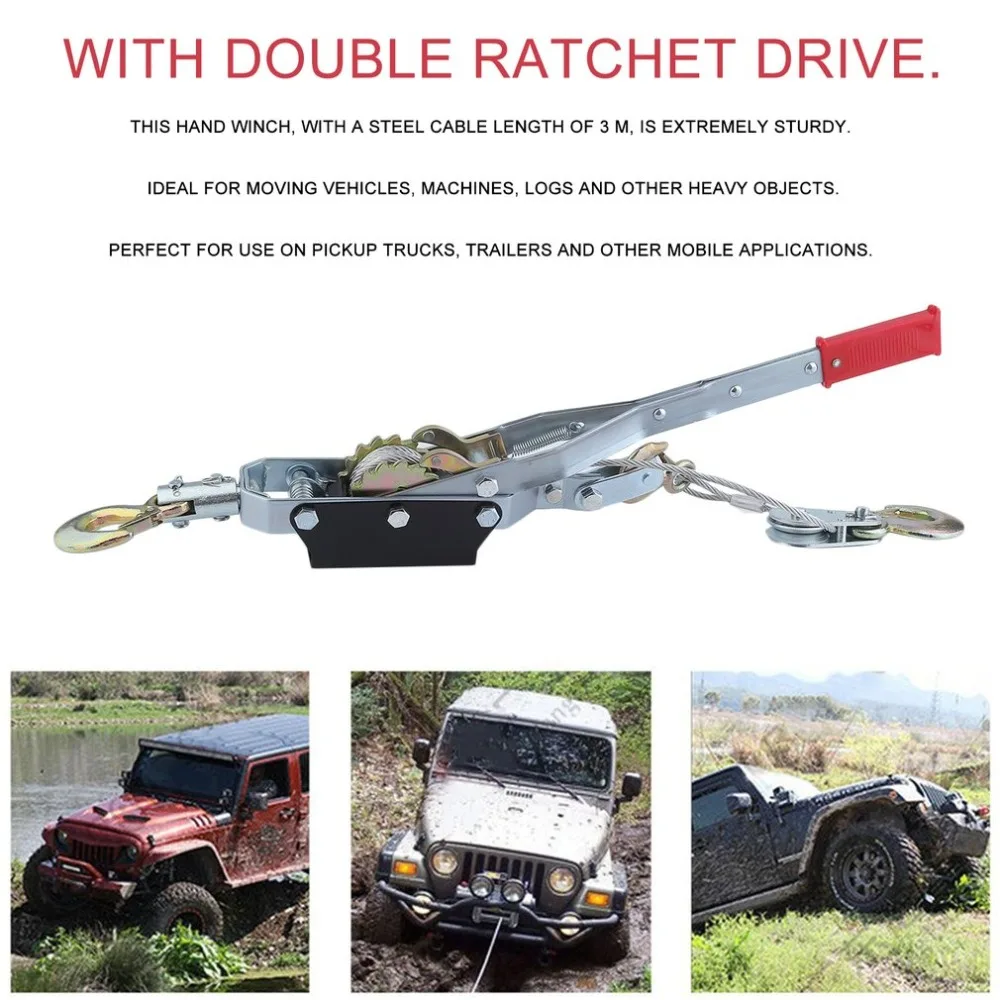 

4 Ton 3 Hook Cable Puller Heavy Duty Hand Winch With 3M Steel Wire Boat Trailer Lifting Sling Hand Power Lift Winches Tools