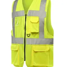 Безопасный жилет с застежкой-молнией для взрослых, светоотражающий жилет с карманом