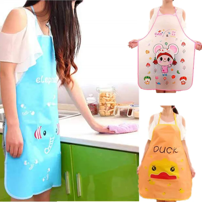 

70x50cm Lovely Cartoon Aprons Kitchen PVC Waterproof Oilproof Antifouling Sleeveless Apron for Cooking Baking Home Cleaning