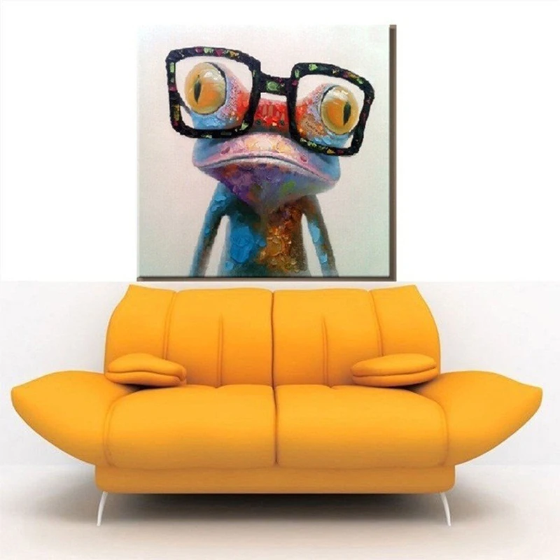 Modern Happy Frog Handmade Oil Painting Hand Painted Canvas Oil