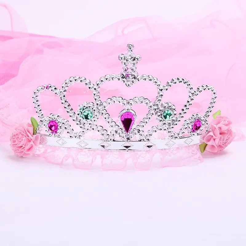 Детская Свадебная повязка на голову для девочек, тиара с полой бабочкой, корона принцессы, цветок, ювелирные изделия с венком стразы, сетка, вуаль, ободок для дня рождения