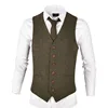 VOBOOM Wool Tweed Mens Waistcoat Single-breasted Herringbone Slim Fitted Suit Vests 007 ► Photo 2/6