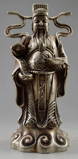 

Metal Crafts Chinese Old Handwork Tibet Silver Carved Prosperity Immortal Statue fastshipping